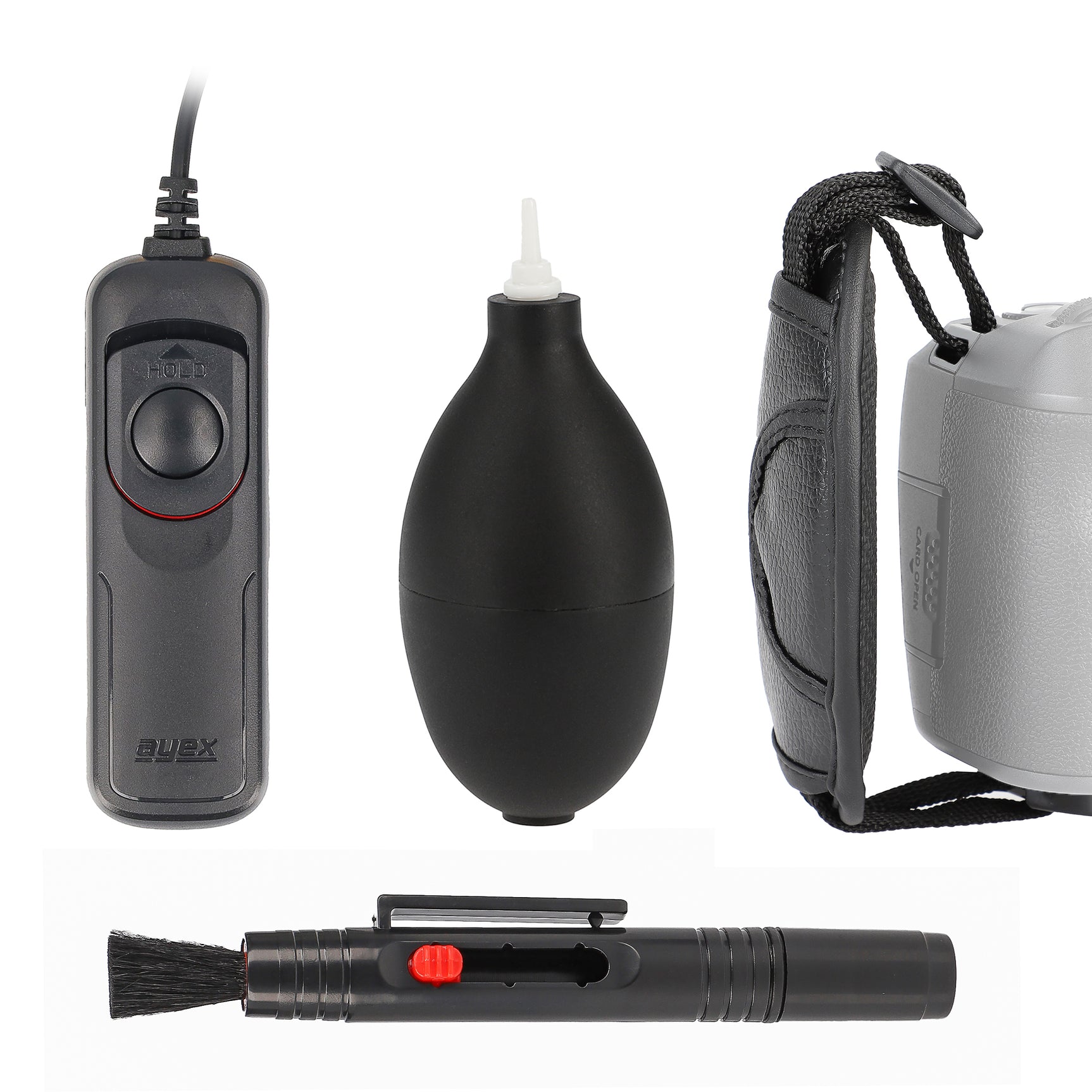 Zubehör Set für Olympus UC1 mit Fernauslöser AX-10 Blasebalg Handschlaufe Reinigungsstift