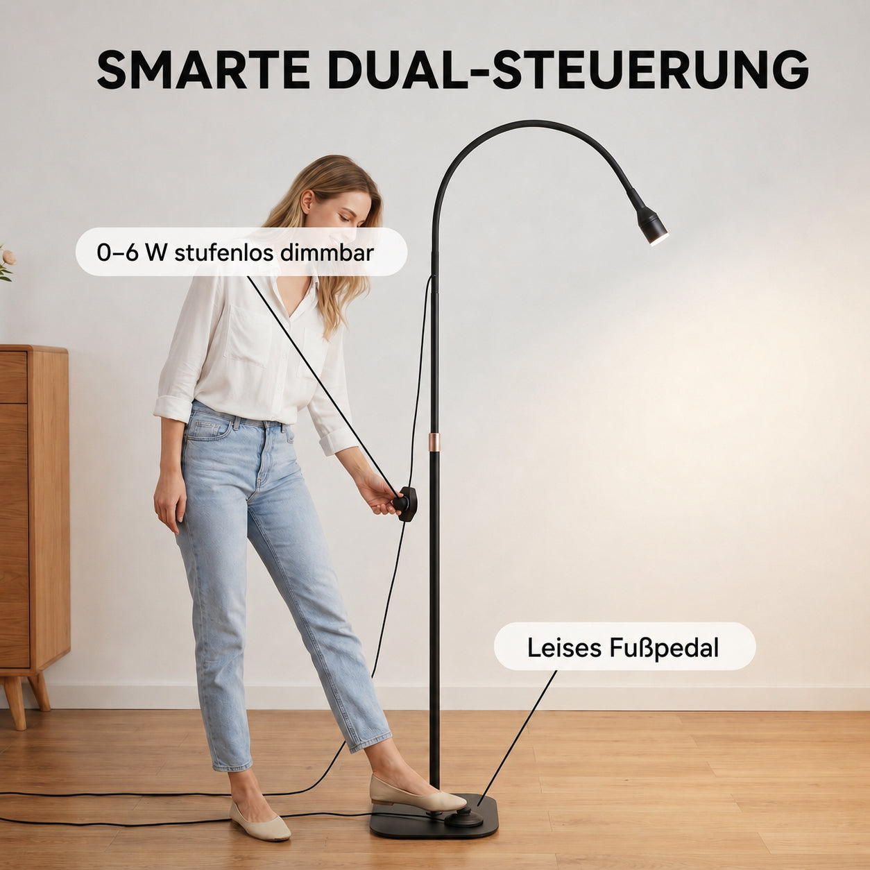 Profi-UV-Lampe 6 W mit Fußpedal & flexiblem Schwanenhals für Nagel-, Wimpern- und Brow-Studio