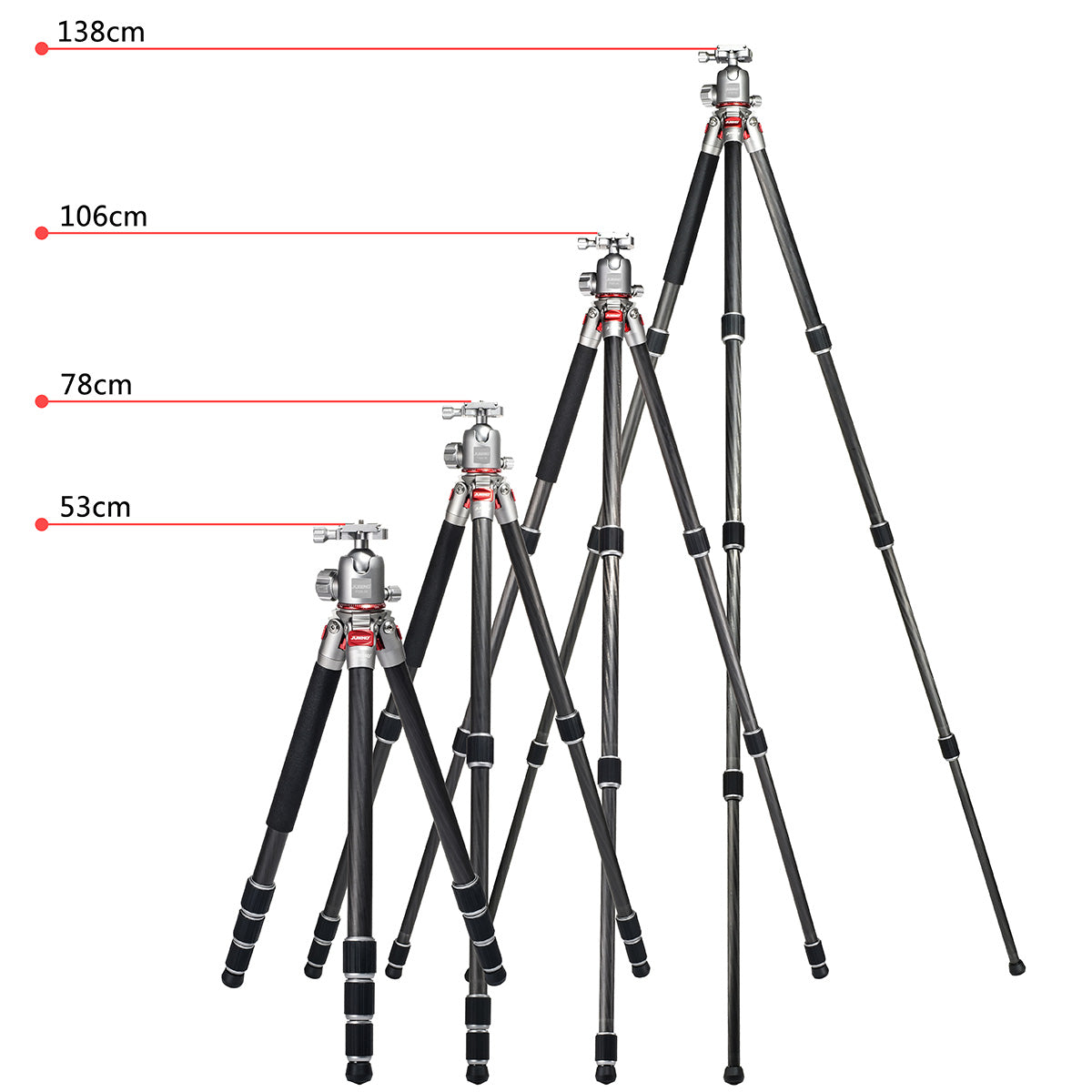 JUSINO Leichtes Karbon Fotostativ mit Kugelkopf Stativ bis 138cm 12kg AF-254C FGS-36
