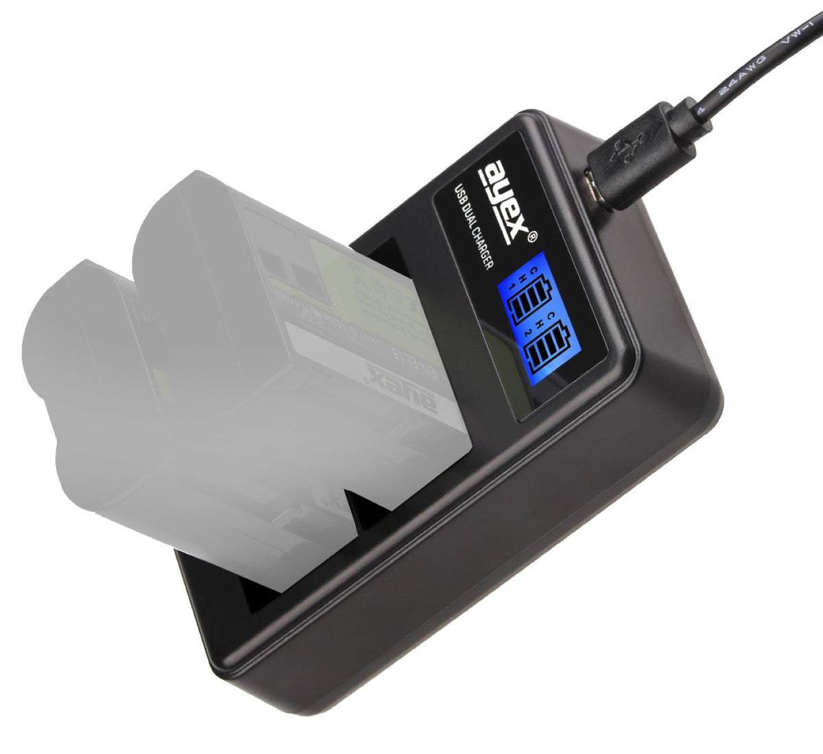 USB Dual Ladegerät für Nikon EN-EL14 Akkus beleuchtetes Display Ladestandanzeige