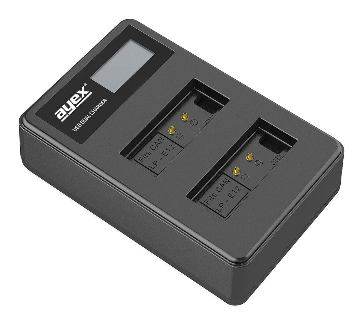 USB Dual Ladegerät für Canon LP-E12 Akkus beleuchtetes Display Ladestandanzeige