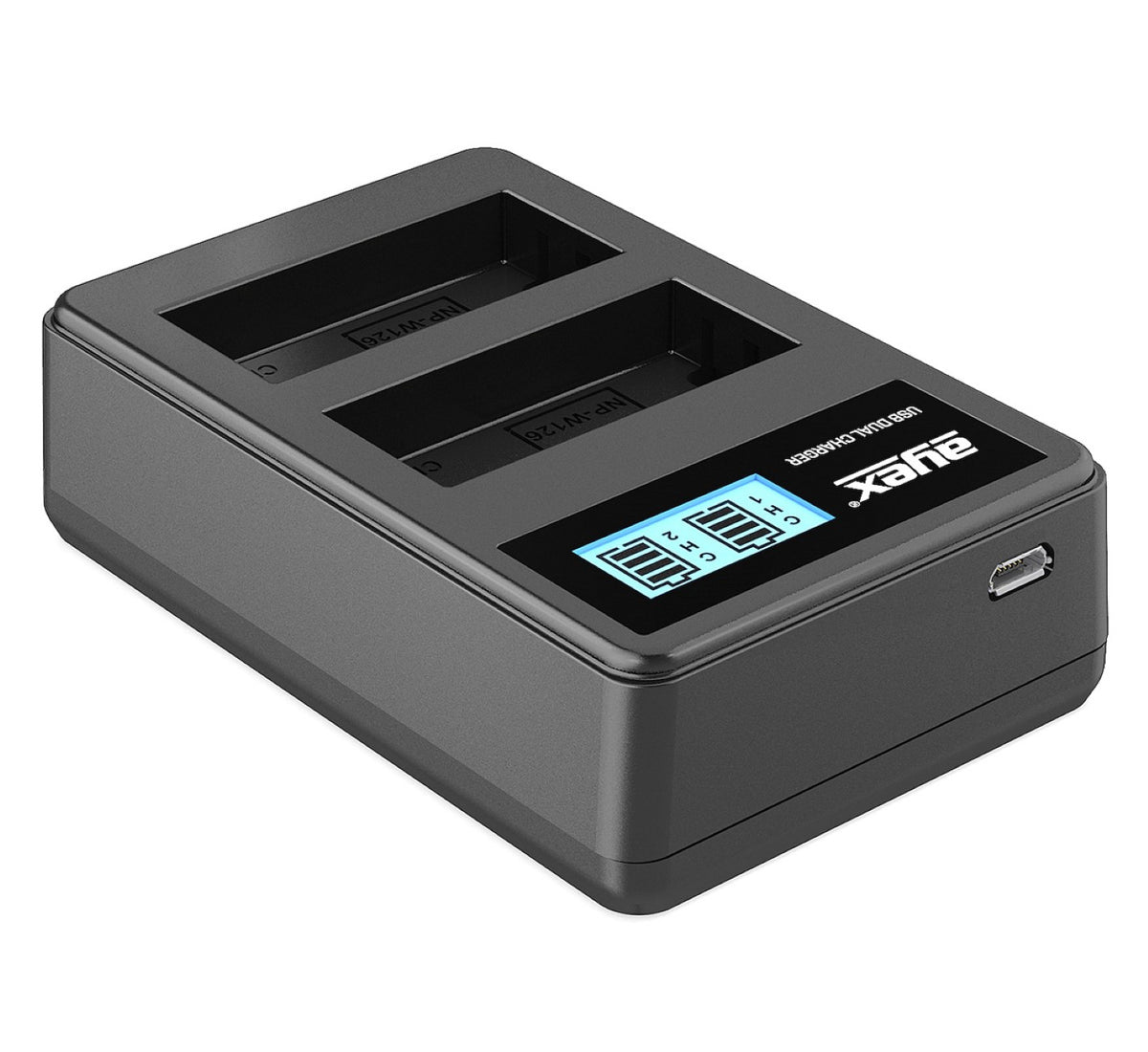USB Dual Ladegerät für Fujifilm NP-W126 Akkus beleuchtetes Display Ladestandanzeige