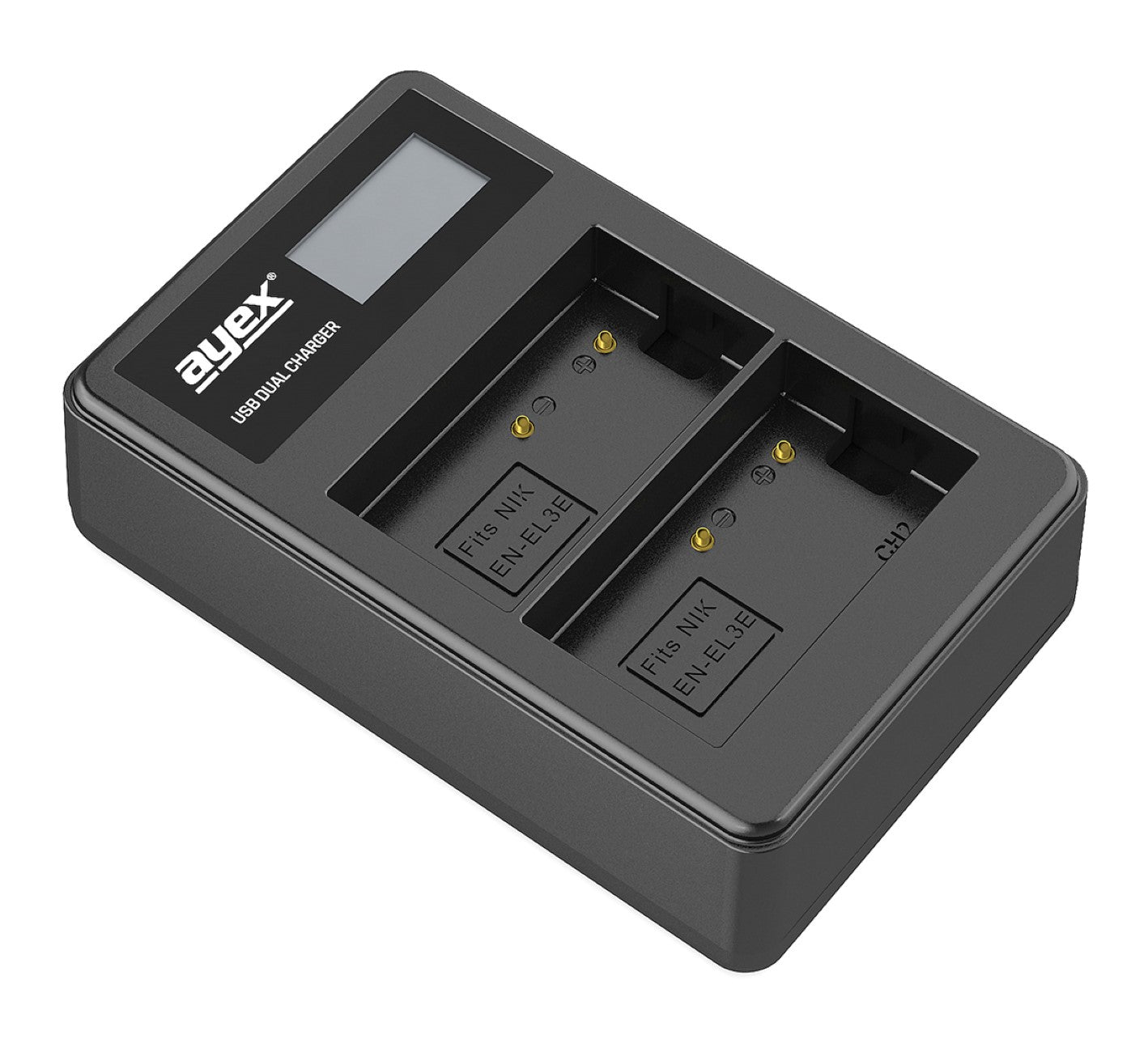 USB Dual Ladegerät für Nikon EN-EL3e Akkus beleuchtetes Display Ladestandanzeige