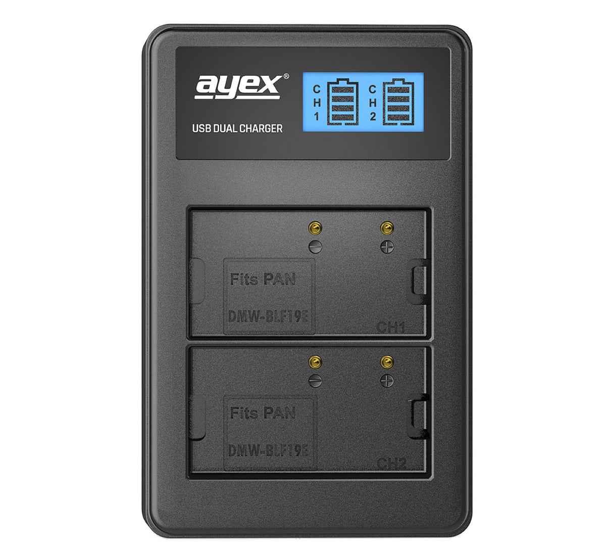 USB Dual Ladegerät für Panasonic DMW-BLF19E Akkus beleuchtetes Display Ladestandanzeige