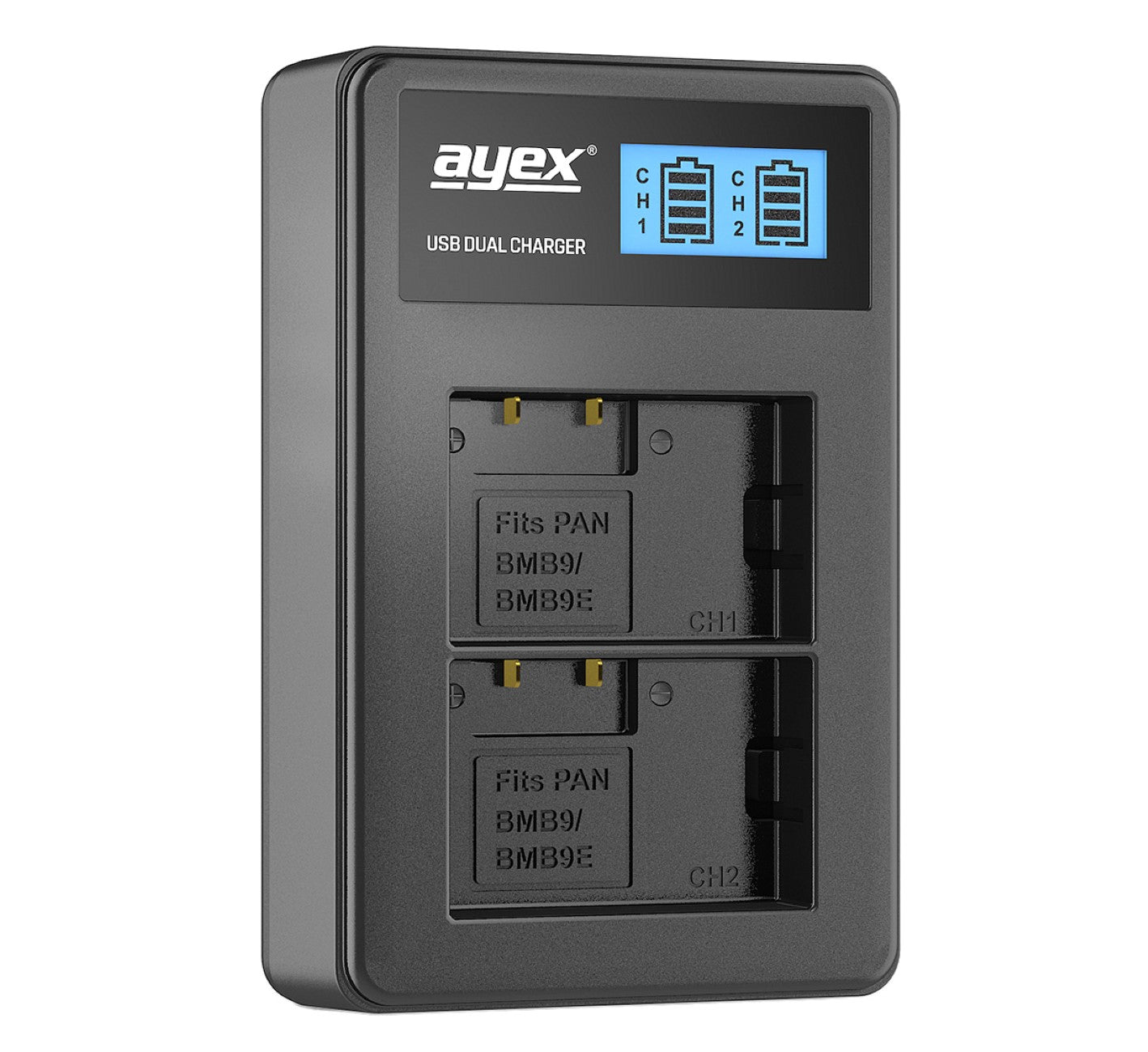 USB Dual Ladegerät für Panasonic DMW-BMB9 DMW-BMB9E Akkus beleuchtetes Display Ladestandanzeige