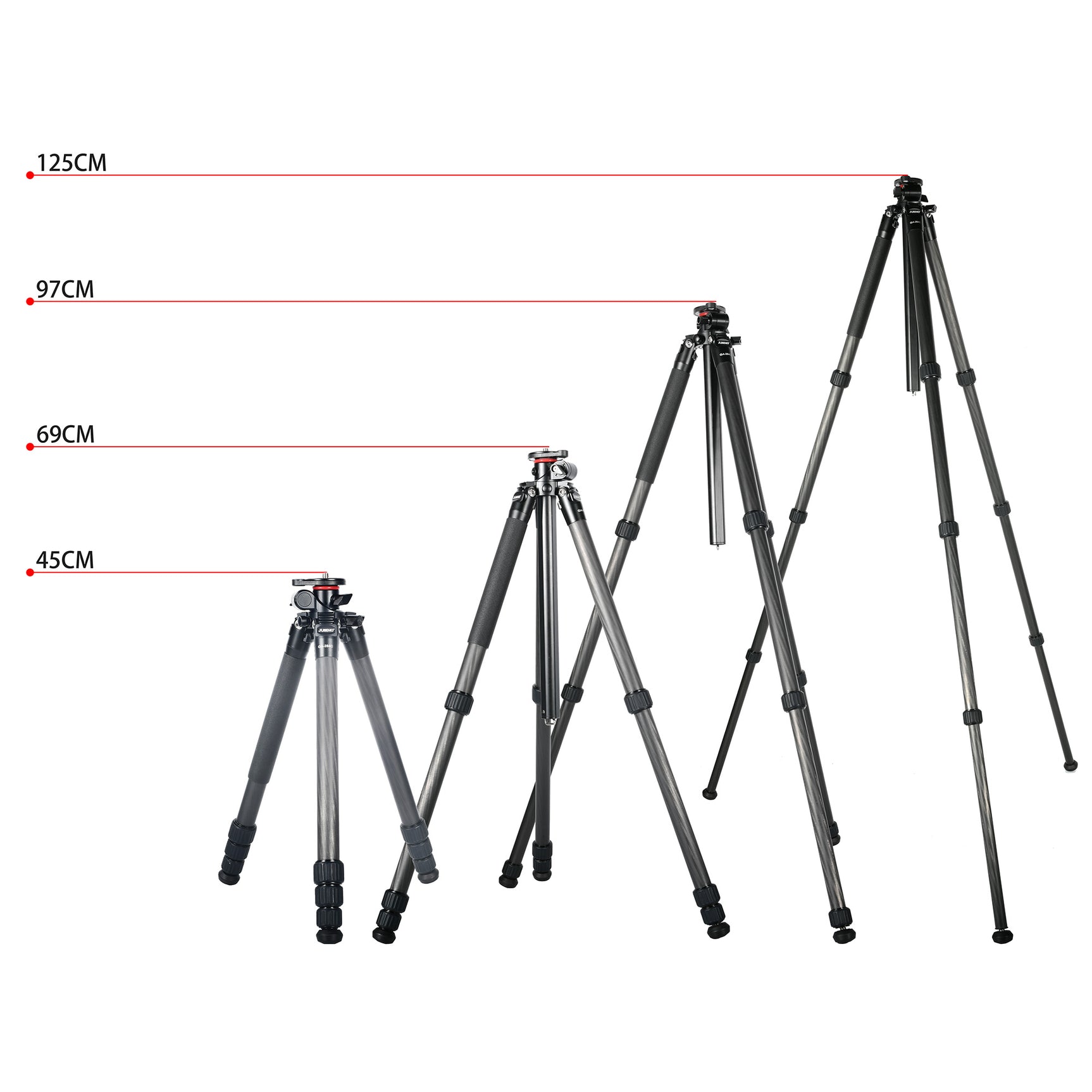 JUSINO Flexibles Karbon-Stativ max. 170cm bis 18Kg belastbar neigbare & entfernbare Mittelsäule
