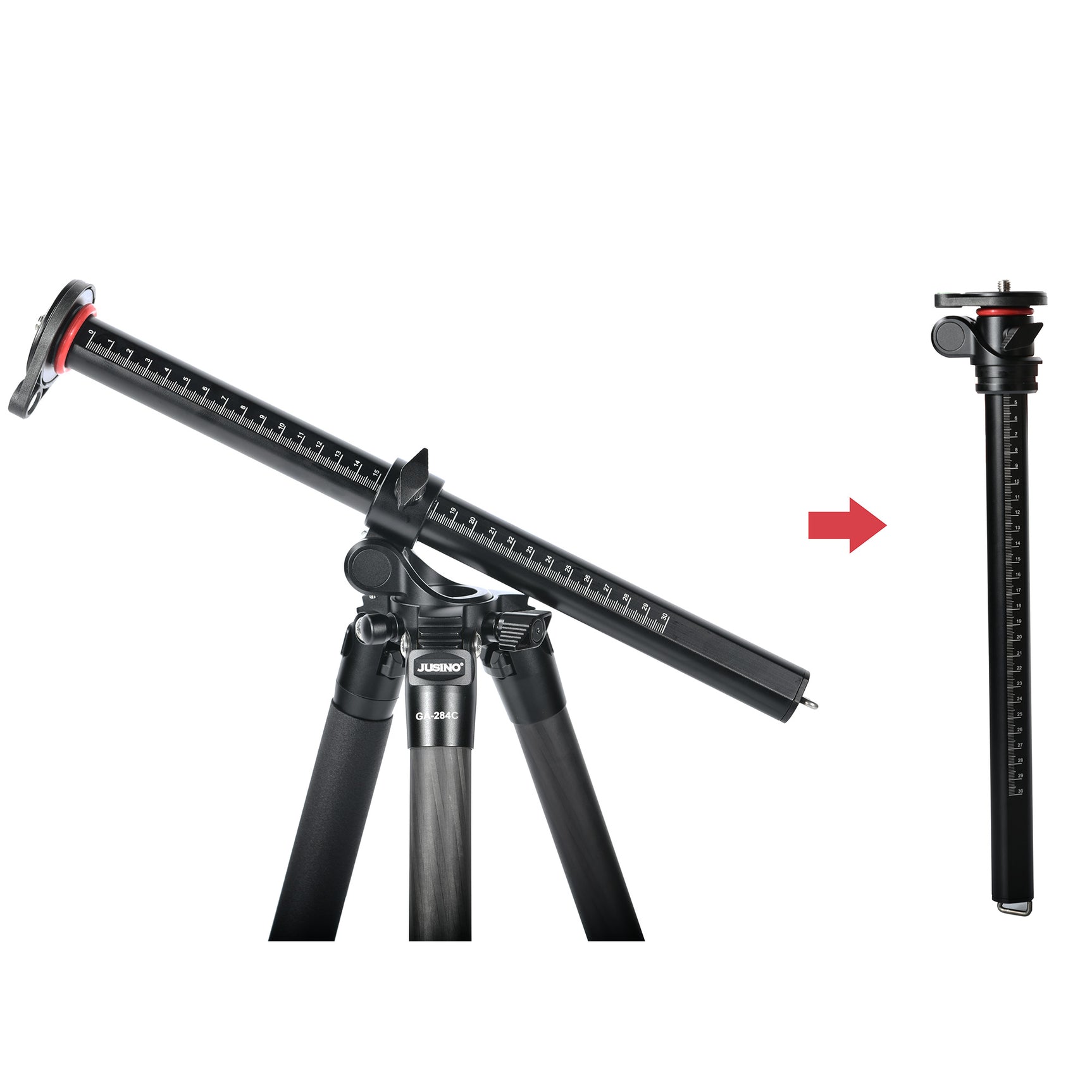JUSINO Flexibles Karbon-Stativ max. 170cm bis 18Kg belastbar neigbare & entfernbare Mittelsäule