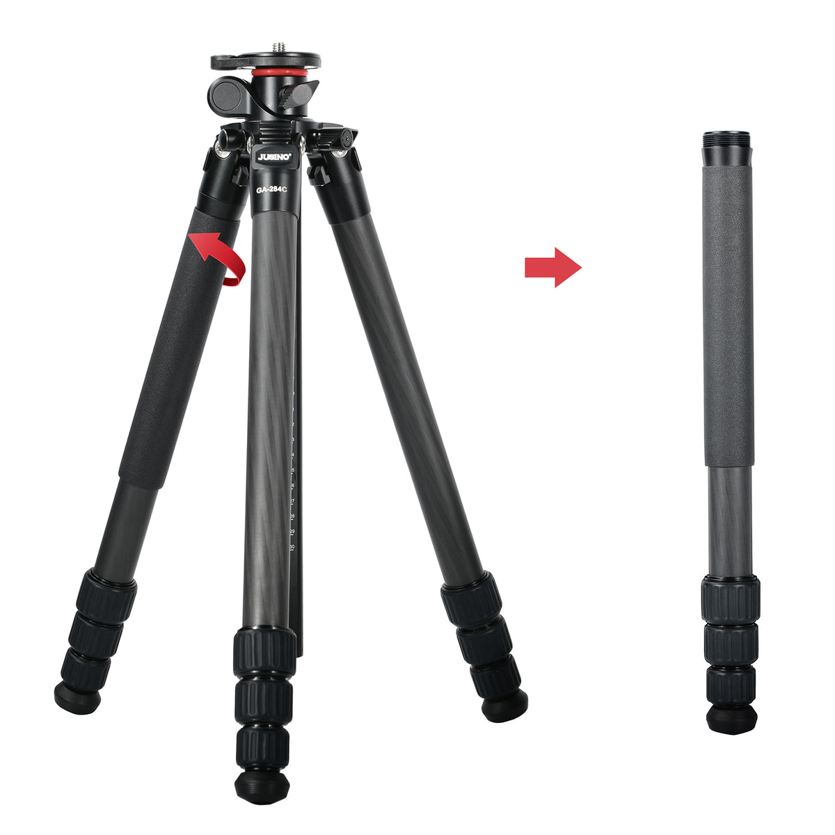 JUSINO Flexibles Karbon-Stativ max. 170cm bis 18Kg belastbar neigbare & entfernbare Mittelsäule