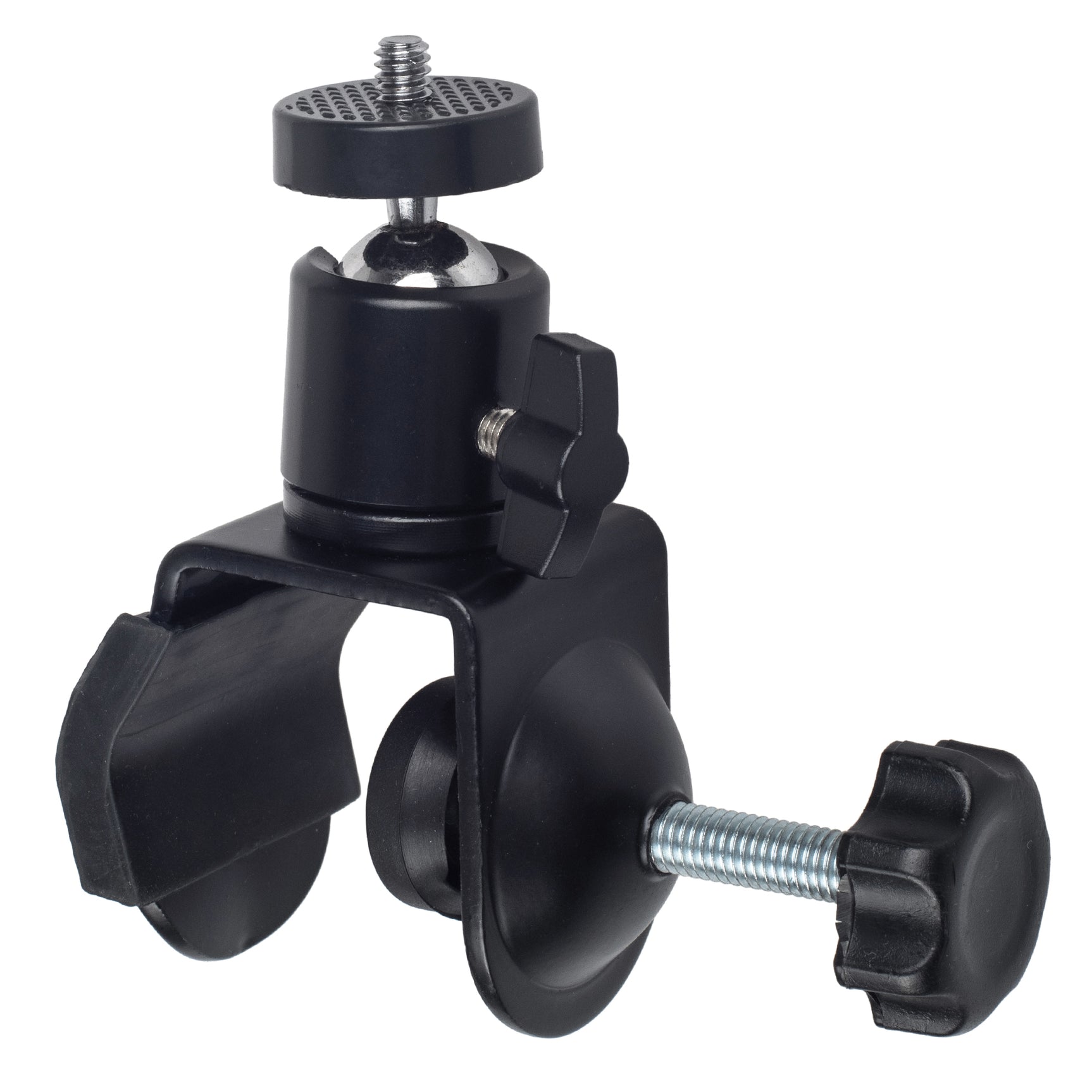 Stativklemme mit Kugelkopf & drehbaren 1/4 Zoll Mount bis 4?cm Rohrdurchmesser gummiert
