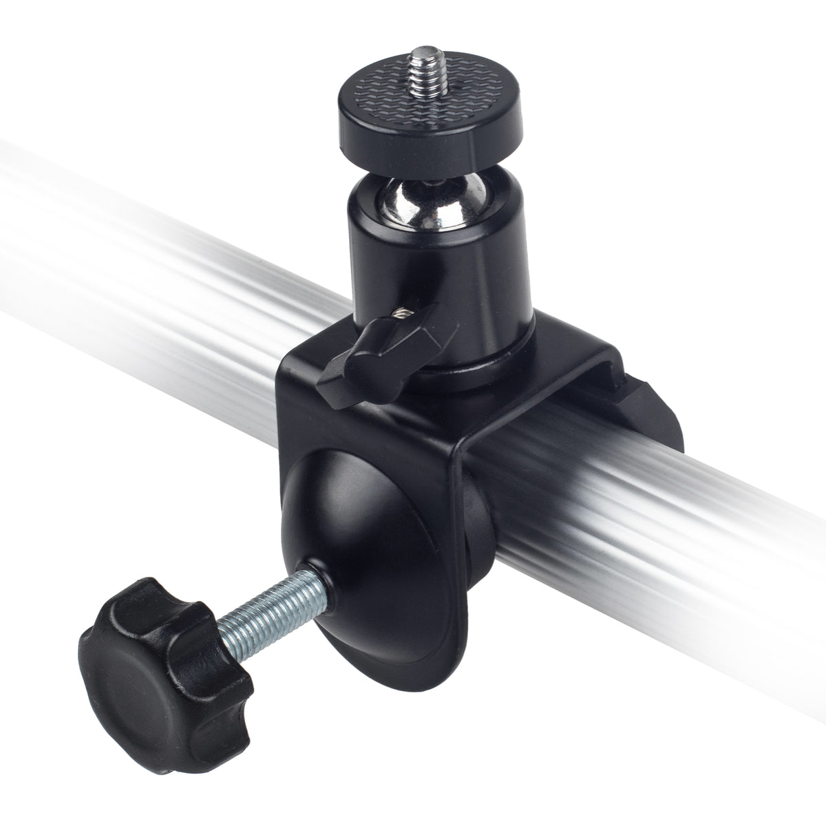 Stativklemme mit Kugelkopf & drehbaren 1/4 Zoll Mount bis 4?cm Rohrdurchmesser gummiert