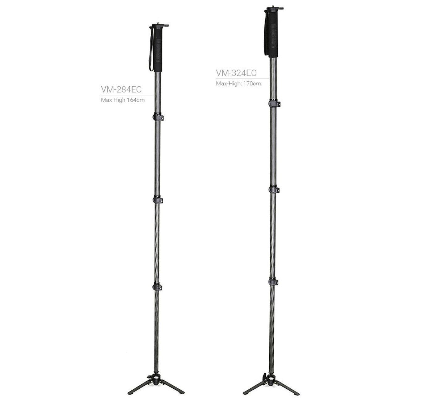 JUSINO Carbon Monopod mit abnehmbarem Fuß/Tischstativ Schnellspann-Clips bis 164cm/10kg VM-284EC