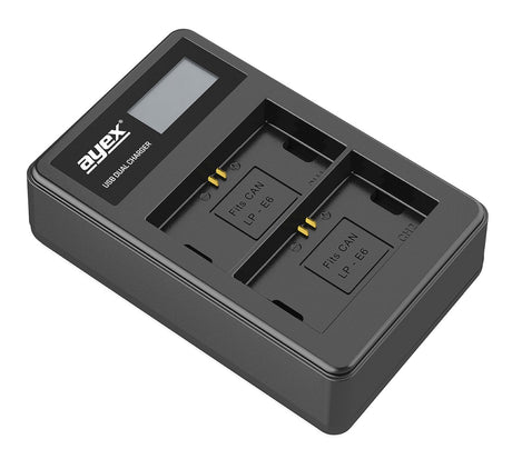 ayex Power Set mit 2x LP-E6N Akku für Canon + 1x USB Dual Ladegerät für zB EOS R 80D
