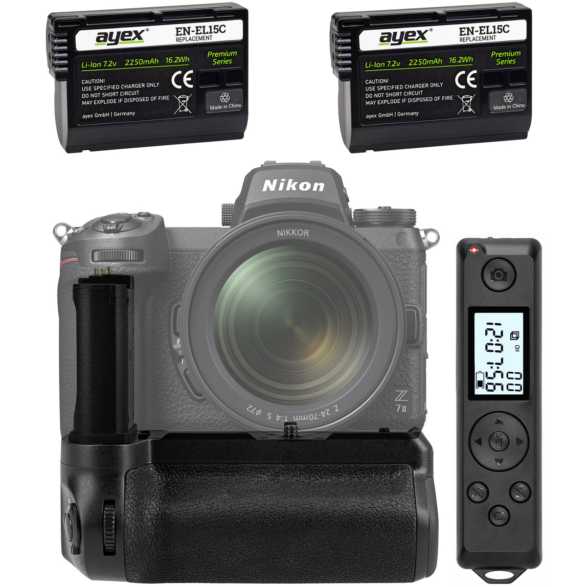 Batteriegriff für Nikon Z6 II & Z7 II inkl. Timer-Fernauslöser + 2x EN-EL15C Akkus