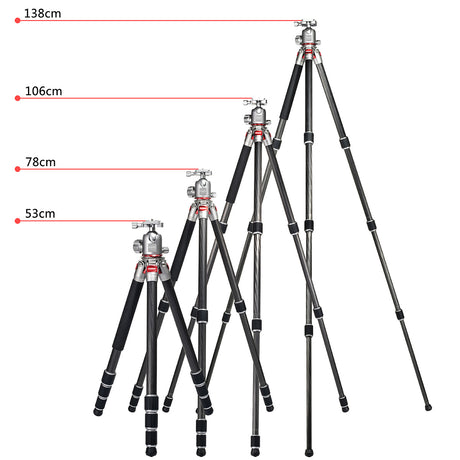 JUSINO Leichtes Karbon Fotostativ mit Kugelkopf Stativ bis 138cm 12kg AF-254C FGS-36