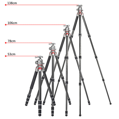 JUSINO Leichtes Karbon Fotostativ mit Kugelkopf Stativ bis 130cm 15kg AF-284C FGS-36