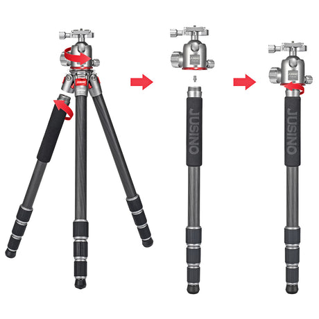 JUSINO Leichtes Karbon Fotostativ mit Kugelkopf Stativ bis 130cm 15kg AF-284C FGS-36