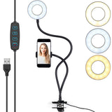 ayex Smartphonehalterung, LED-Licht mit USB - dimmbar, warmes und kaltes Licht (schwarz, weiß)
