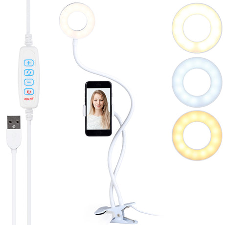 ayex Smartphonehalterung, LED-Licht mit USB - dimmbar, warmes und kaltes Licht (schwarz, weiß)
