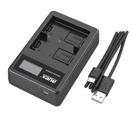 USB Dual Ladegerät für Canon BP-511A Akkus beleuchtetes Display Ladestandanzeige
