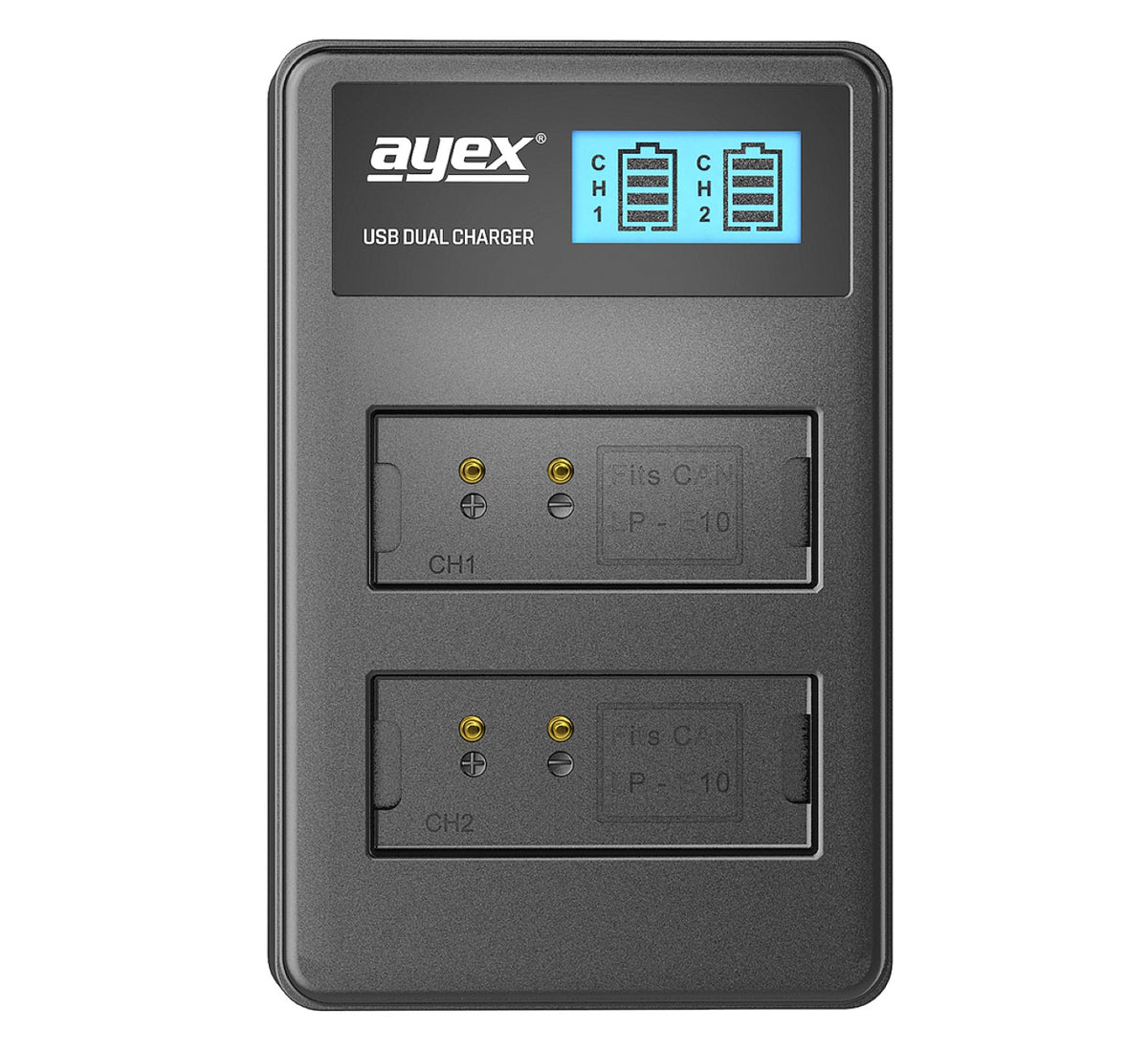 USB Dual Ladegerät für Canon LP-E10 Akkus beleuchtetes Display Ladestandanzeige
