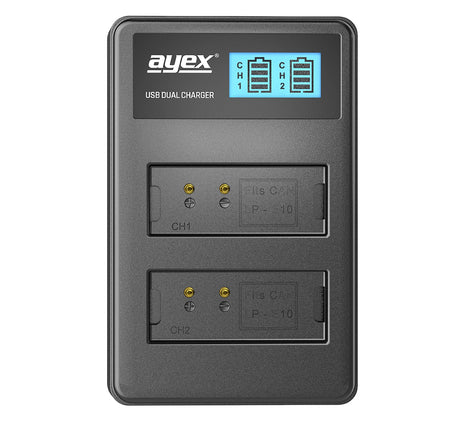 USB Dual Ladegerät für Canon LP-E10 Akkus beleuchtetes Display Ladestandanzeige