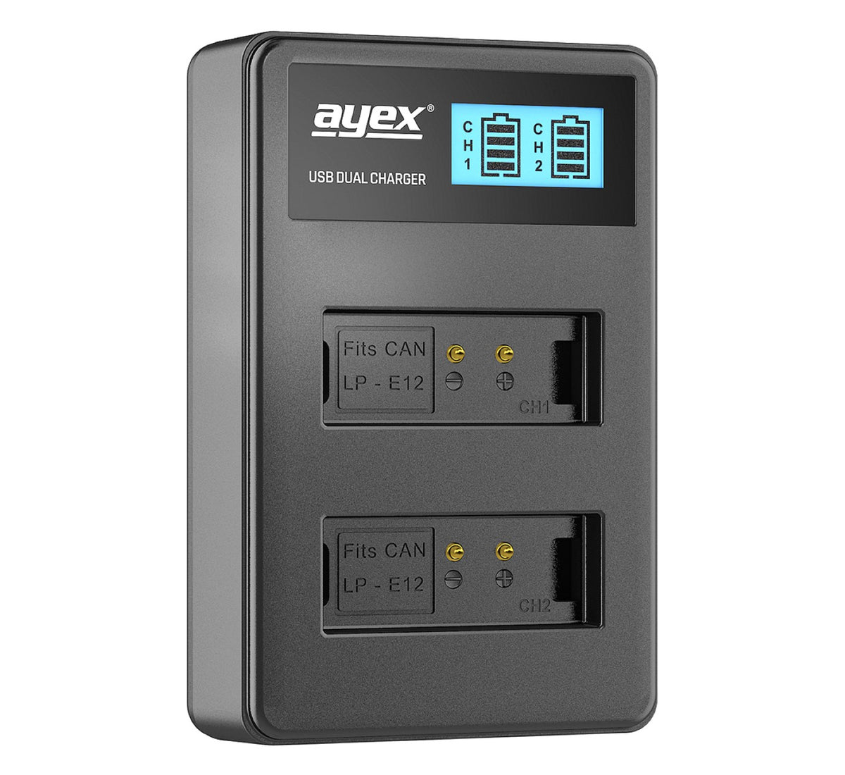 ayex Power Set mit 2x LP-E12 Akku für Canon + 1x USB Dual Ladegerät zB EOS M M200