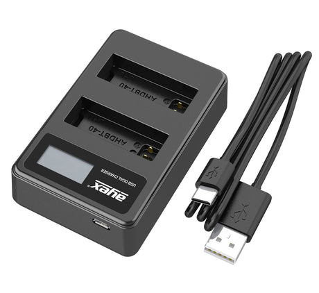 USB Dual Ladegerät für GoPro AHDBT-401 Akkus Hero 4 beleuchtetes Display Ladestandanzeige