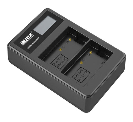 USB Dual Ladegerät für Nikon EN-EL3e Akkus beleuchtetes Display Ladestandanzeige