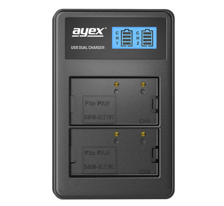USB Dual Ladegerät für Panasonic DMW-BLF19E Akkus beleuchtetes Display Ladestandanzeige