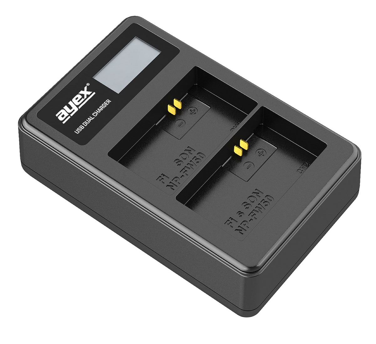USB Dual Ladegerät für Sony NP-FW50 Akkus beleuchtetes Display Ladestandanzeige