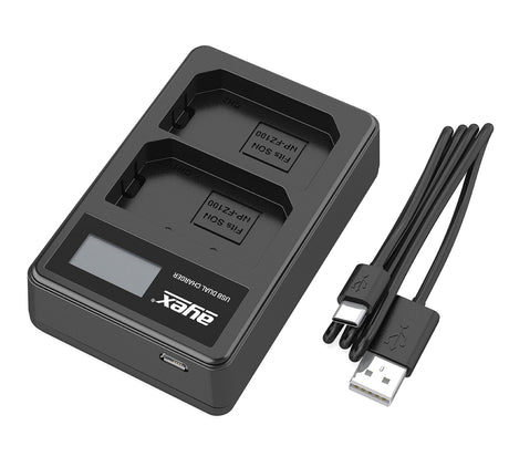 USB Dual Ladegerät für Sony NP-FZ100 Akkus beleuchtetes Display Ladestandanzeige