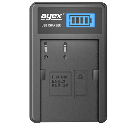 USB Ladegerät für Nikon EN-EL3 EN-EL3e Akkus beleuchtetes Display Ladestandanzeige
