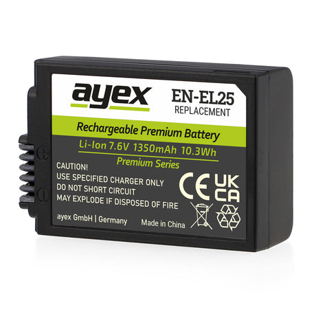 ayex EN-EL25 Akku 1350mAh 7.6V (10.3Wh) Premium Series für Nikon Z30 Z50 Z50 II Z fc