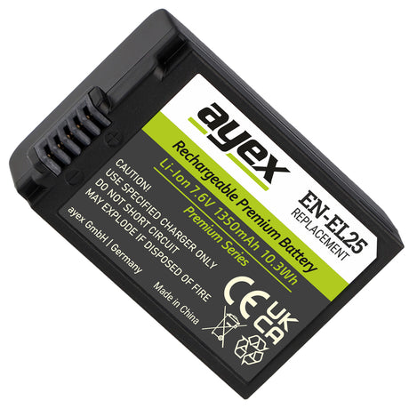 ayex EN-EL25 Akku 1350mAh 7.6V (10.3Wh) Premium Series für Nikon Z30 Z50 Z50 II Z fc