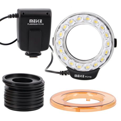 Makro Ringblitz & Ringleuchte für Sony Kameras mit Mittenkontakt Meike FC-110 LED