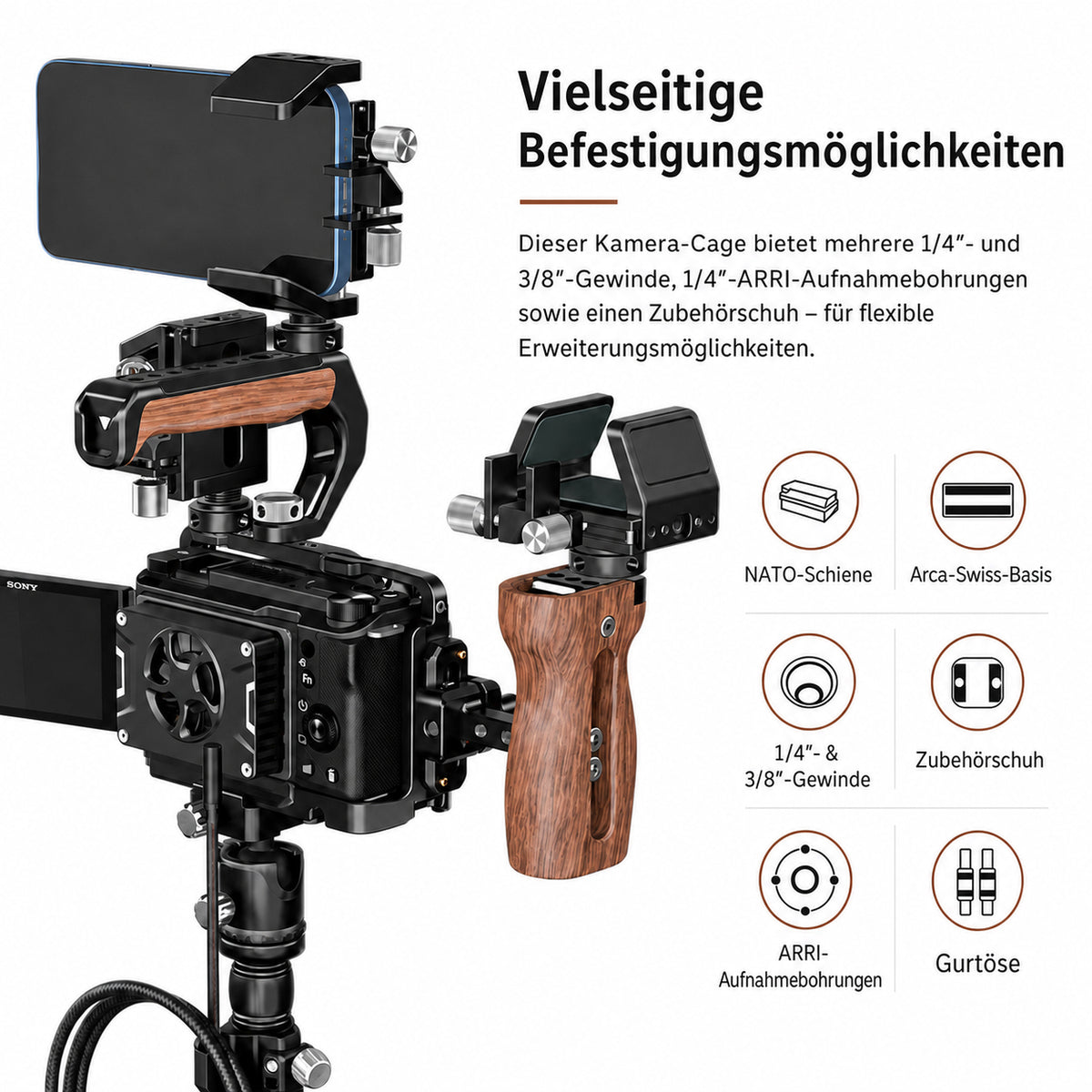 ayex Kamera-Cage kompatibel mit Sony ZV-E10 II mit NATO Rail & Arca-Profil