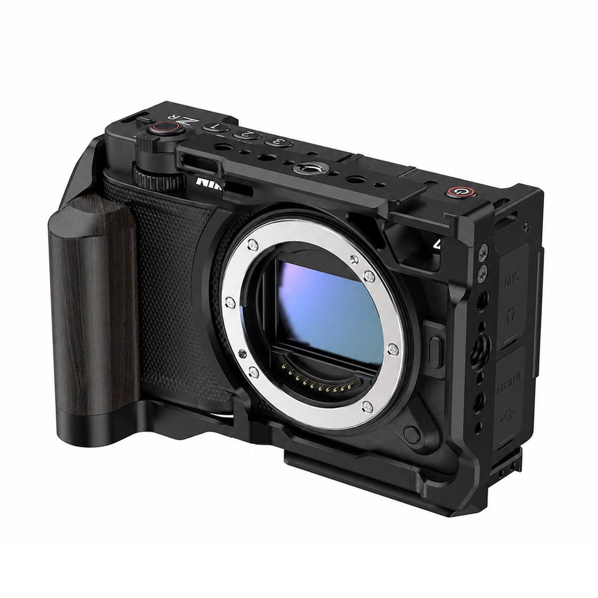 ayex Kamera-Cage für Nikon ZR mit Holzoptik-Griff und Arca-Profil