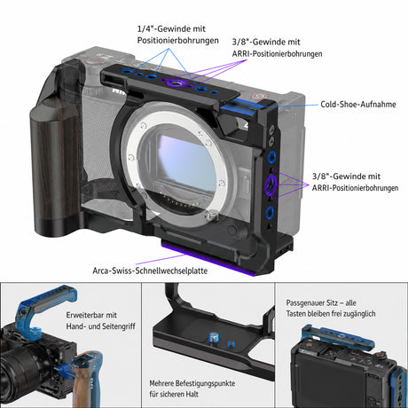 ayex Kamera-Cage für Nikon ZR mit Holzoptik-Griff und Arca-Profil
