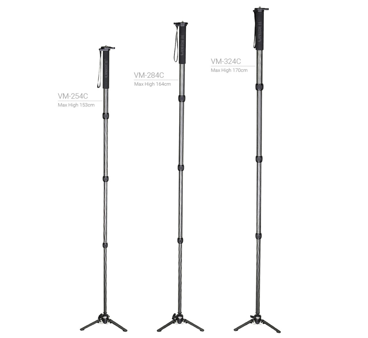 JUSINO Karbon Monopod Standspinne Tischstativ-Funktion bis 164cm 10kg Schnellspann-Clips VM-284C