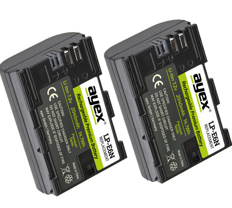 ayex Power Set mit 2x LP-E6N Akku + USB-Ladegerät inkl. Kfz-Ladekabel für zB Canon EOS R 90D