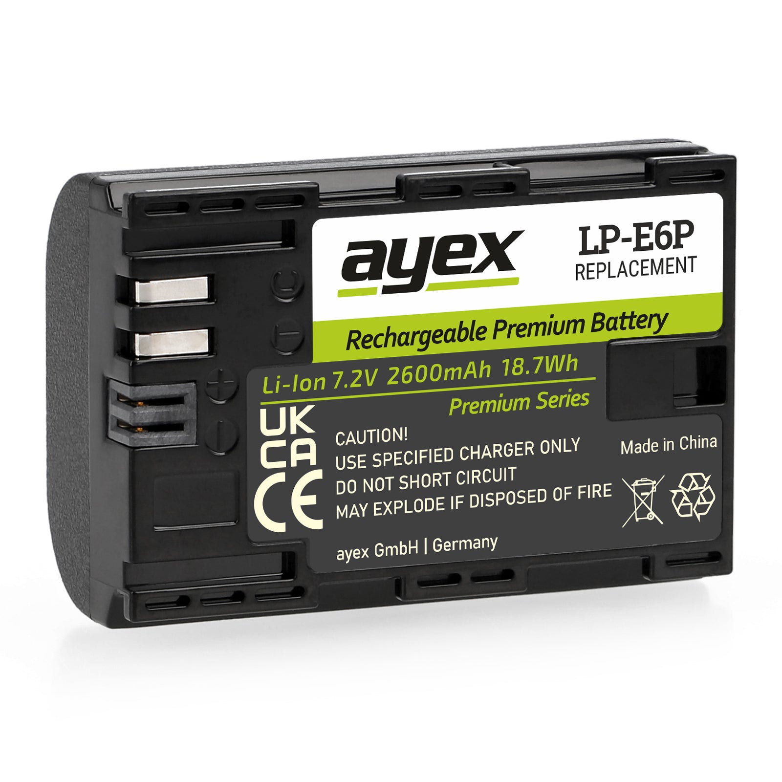 ayex LP-E6P Akku 2600mAh für Canon EOS R5 Mark II, R6, R7, R5, 5D Mark IV