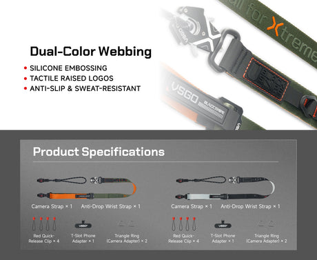 VSGO Black Snipe Urban Kamera-Gurt (Core Glow) mit Quick-Release Anti-Twist & Handgurt-Set